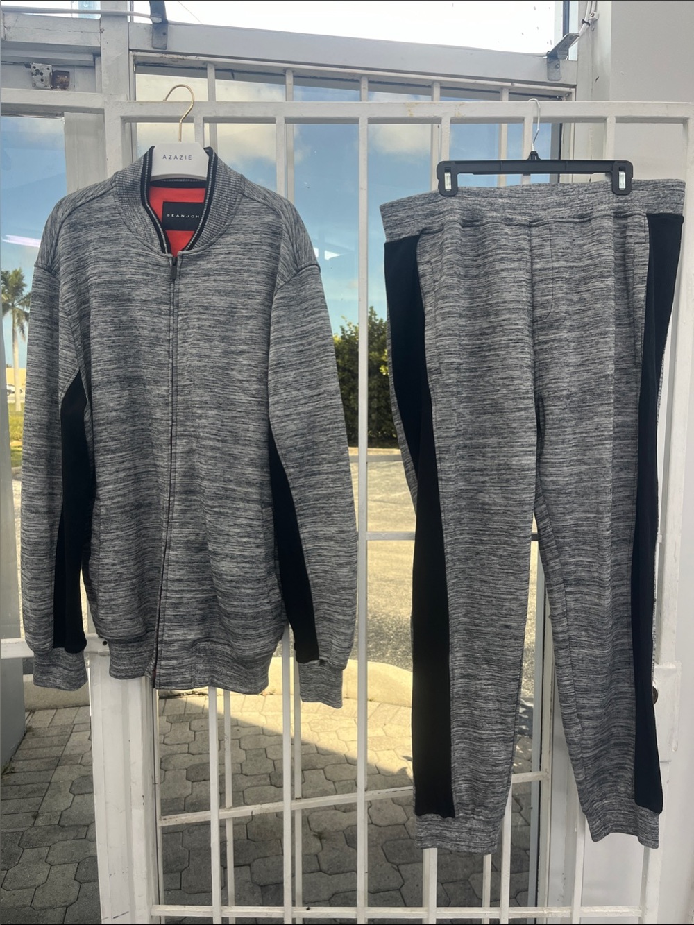 Sean John Gray Heathered Zip-Up Jacket with Black Panels